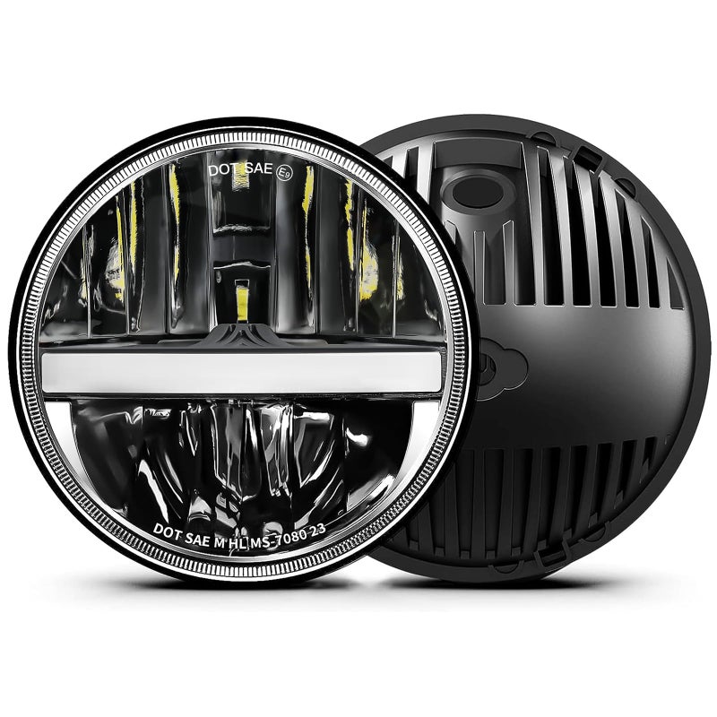 UNI-SHINE 7-Inch LED Headlights - with Amber Turn Signal White DRL, DOT Approved, Hi/Lo Beam, Compatible with Jeep Wrangler JK TJ CJ, Chevy, and Miata - Image 1